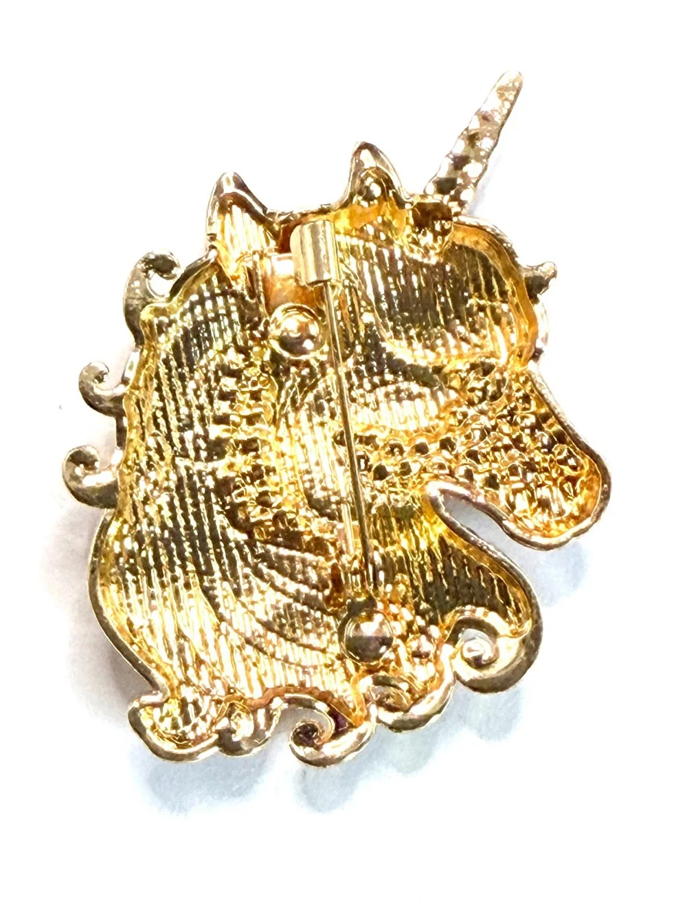 Unicorn Brooch Blue & White w/Rhinestones